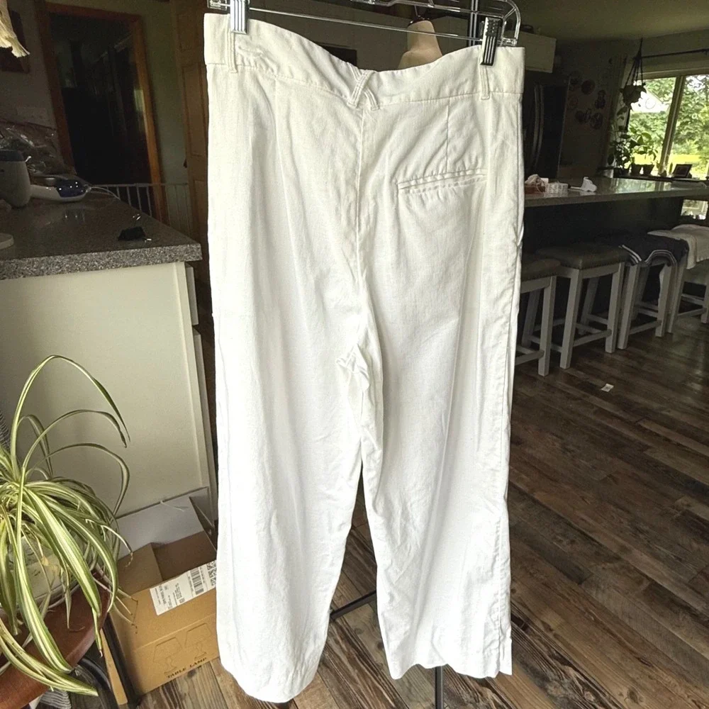 Banana‎ Republic Wide Leg Linen Blend Pants White High Rise Petite Preppy Luxury